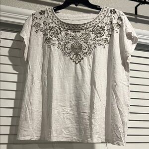 J. Jill White Blouse with Gray Embroidery
